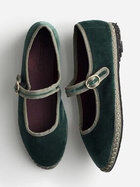 Flabelus Jay Velvet Espadrille Mary Janes — Green — NIB — Size 40 / US Size 9